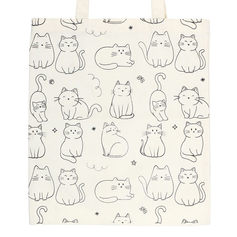 White Cat Print Polycotton Tote Bag1