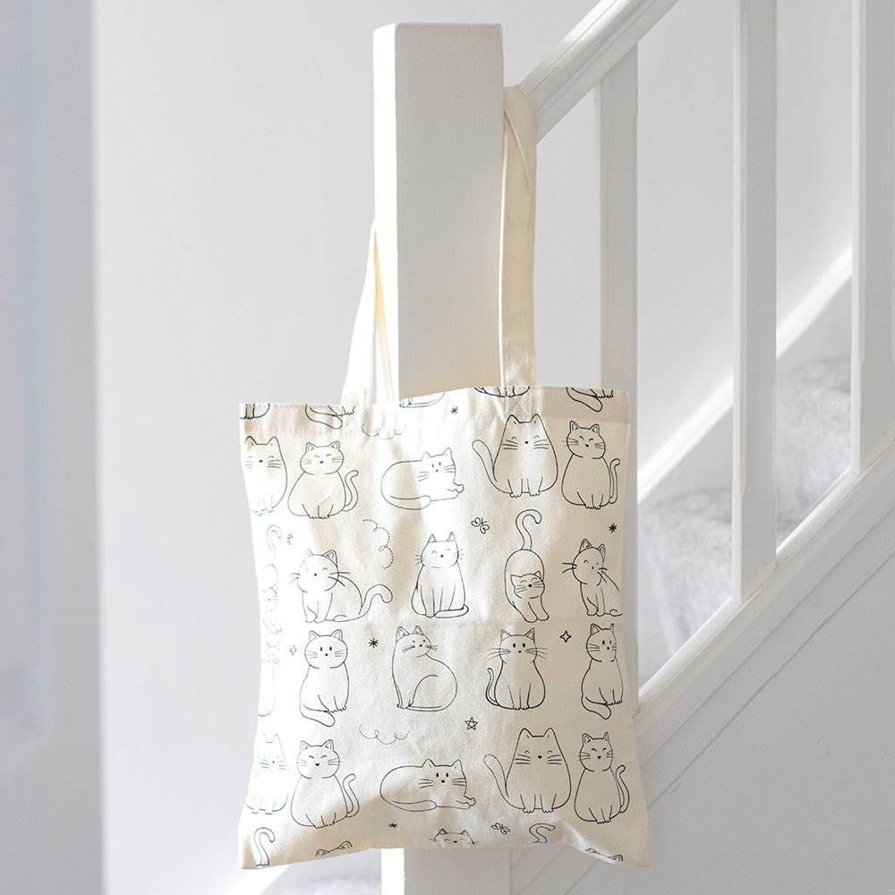 White Cat Print Polycotton Tote Bag3