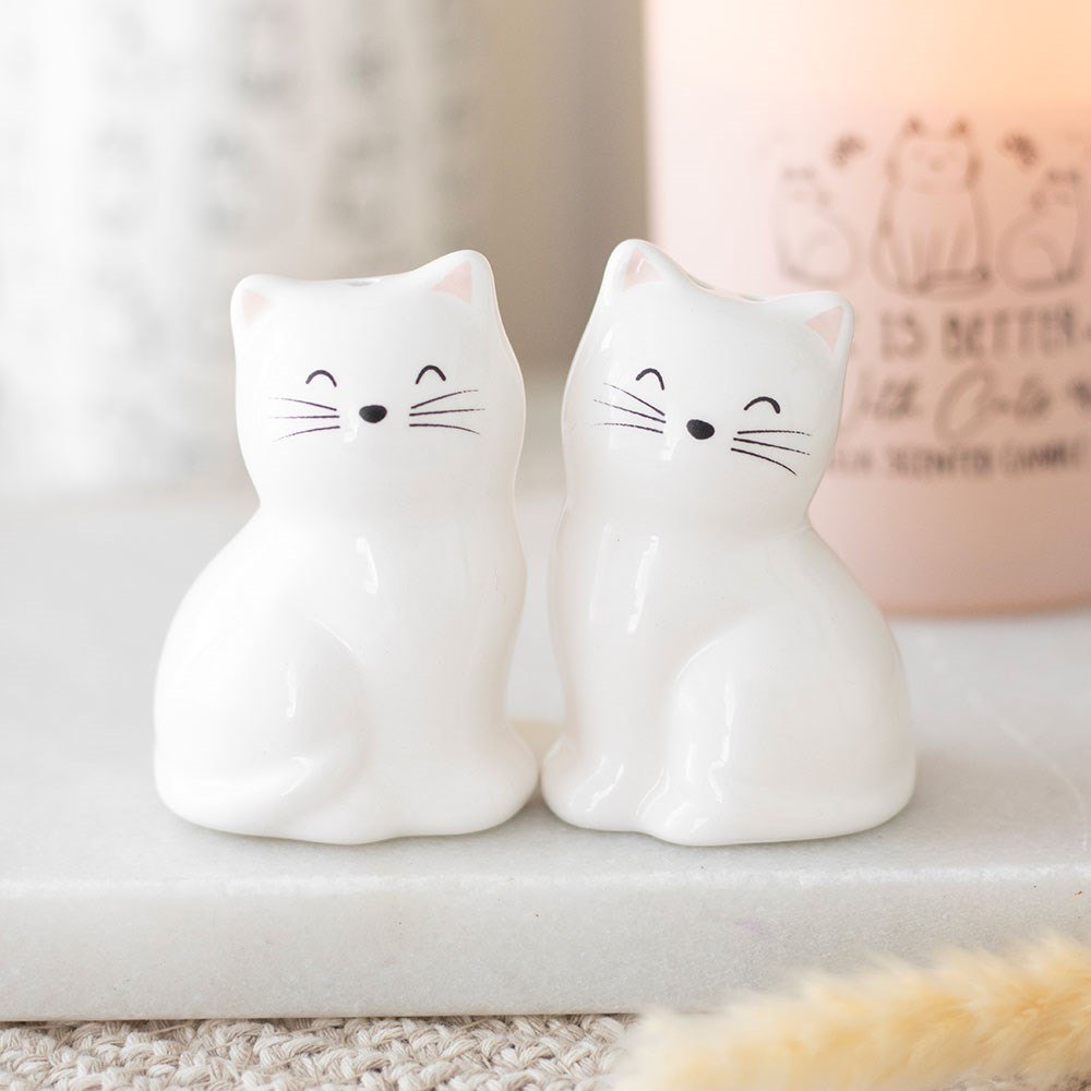 White Cat Ceramic Salt and Pepper Shaker Set