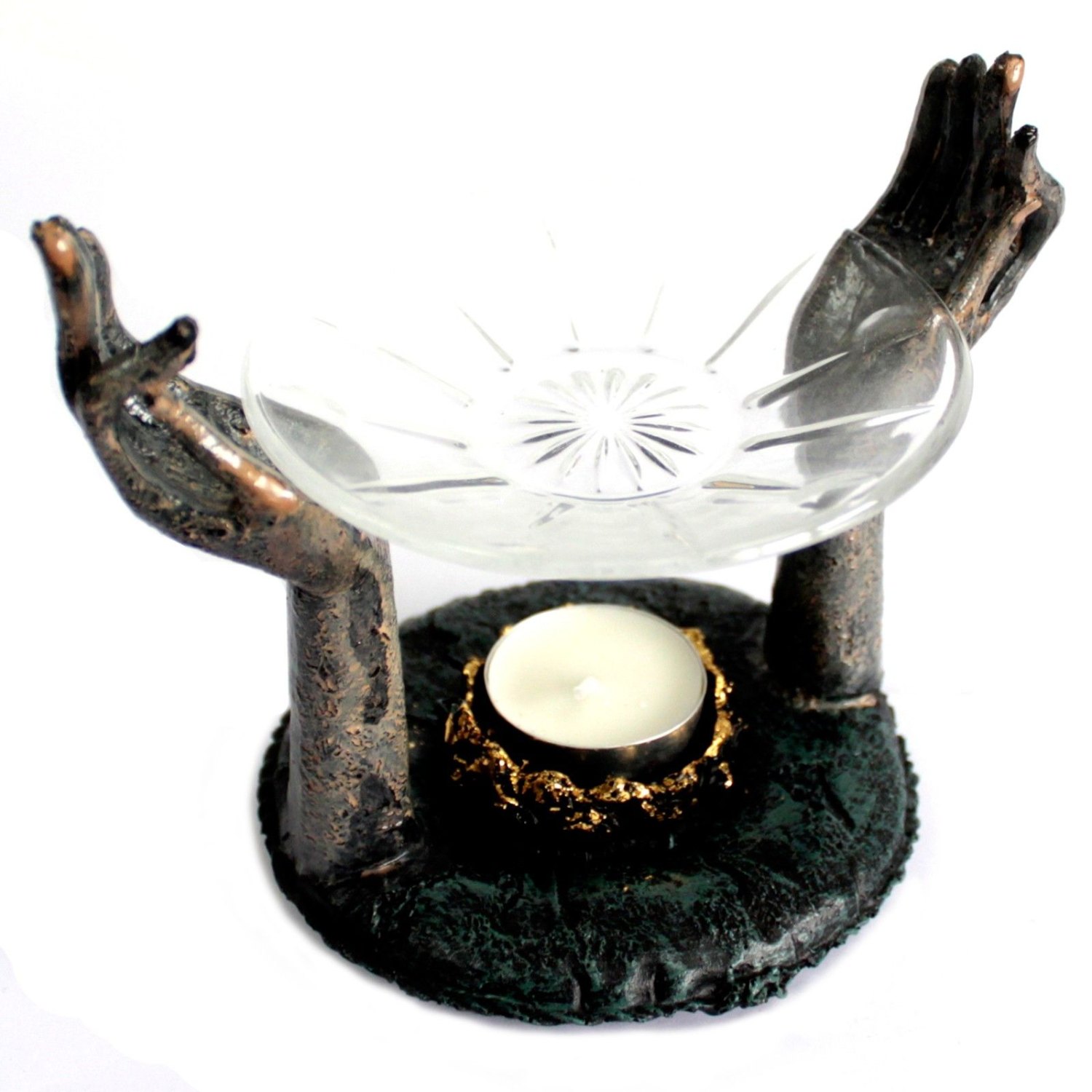 Antique Buddha Om Hands Oil Burner