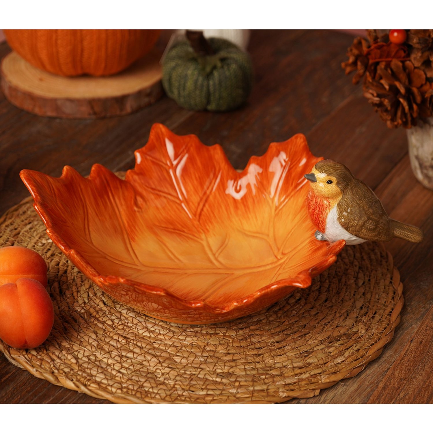 Country Living Robin on a Leaf Serving Bowl6