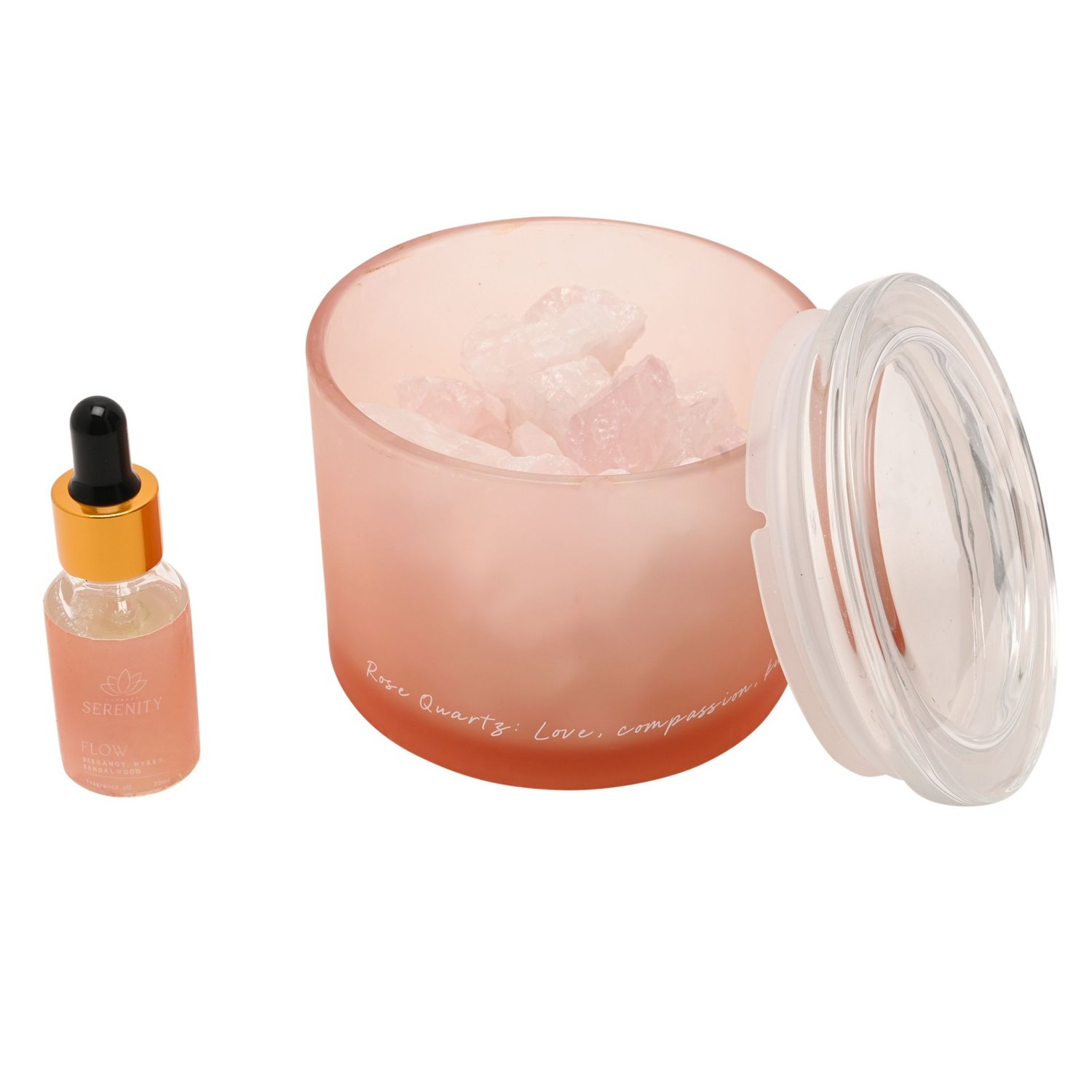 Serenity Rose Quartz Diffuser and Oil Set – Bergamot, Myrrh & Sandalwood1