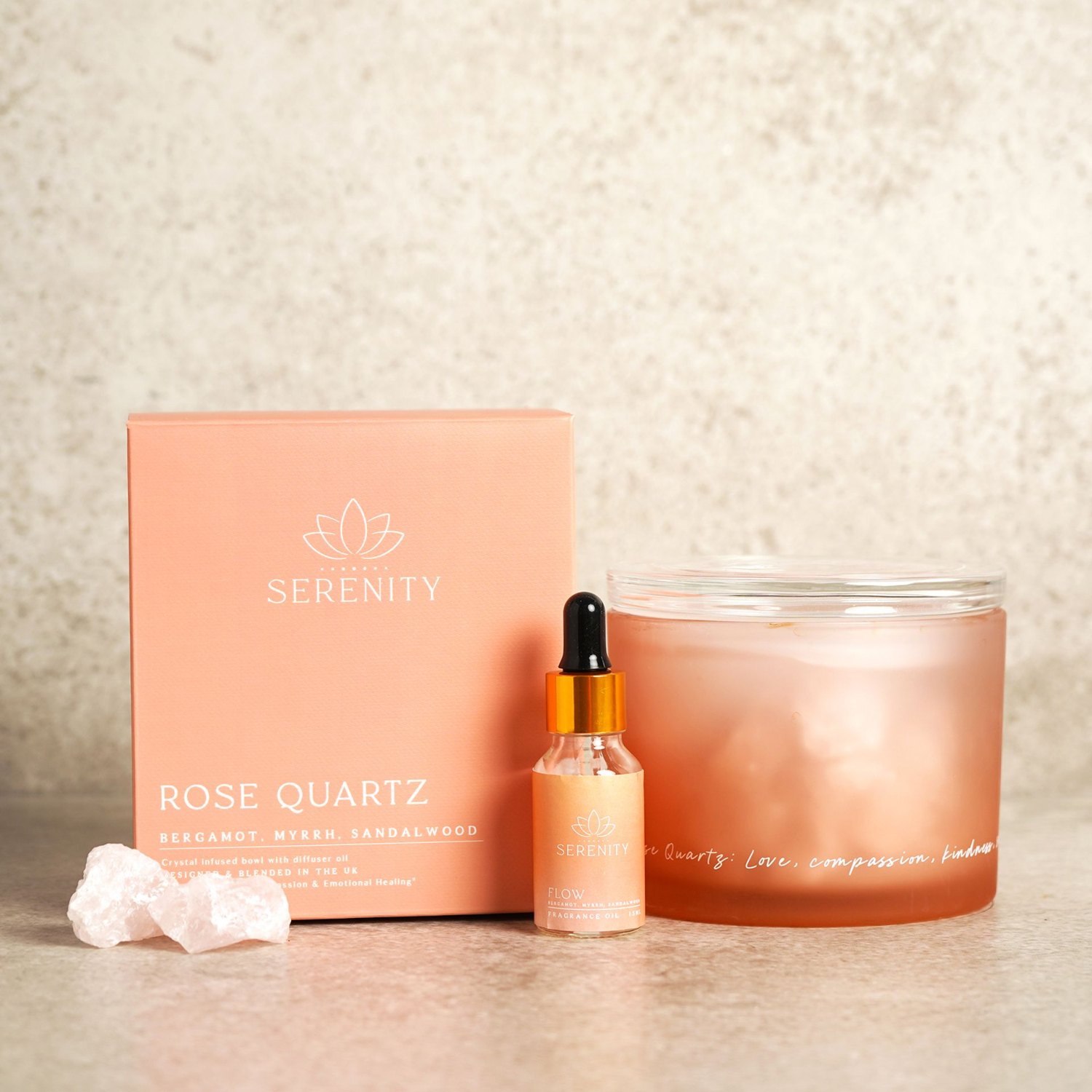 Serenity Rose Quartz Diffuser and Oil Set – Bergamot, Myrrh & Sandalwood4