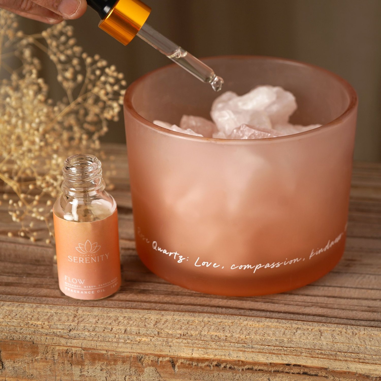 Serenity Rose Quartz Diffuser and Oil Set – Bergamot, Myrrh & Sandalwood5