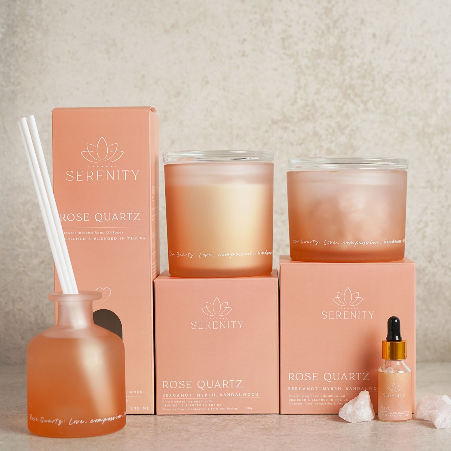 Serenity Rose Quartz Diffuser and Oil Set – Bergamot, Myrrh & Sandalwood7