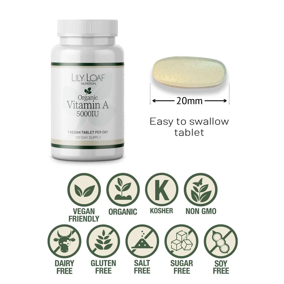 Lily & Loaf Organic Vitamin A Vegan Tablets – 100-Day Supply1