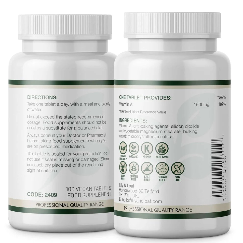 Lily & Loaf Organic Vitamin A Vegan Tablets – 100-Day Supply4