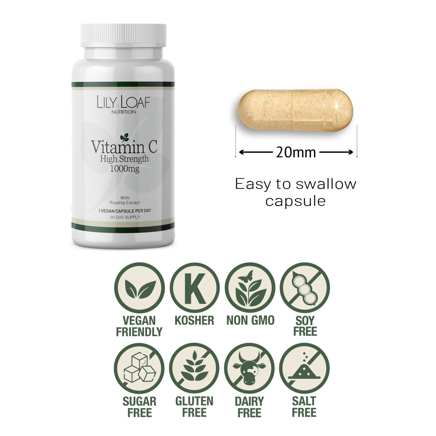 Lily & Loaf Vitamin C High Strength 1000mg – 90-Day Supply1