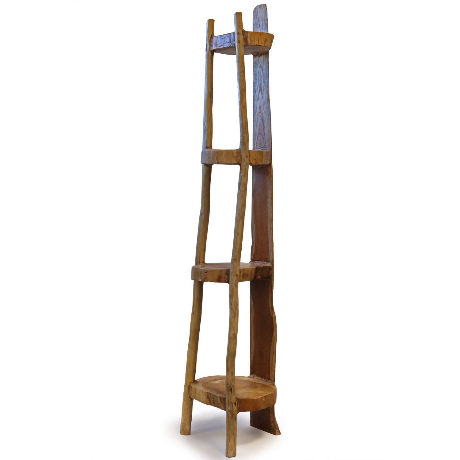 Natural Teak Corner Shelving Unit – 4 Shelves1