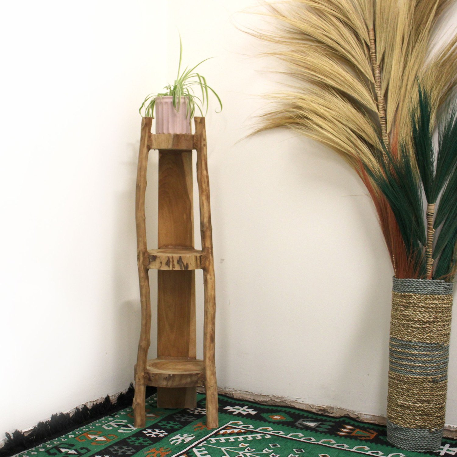Natural Teak Corner Shelving Unit – 3 Shelves2