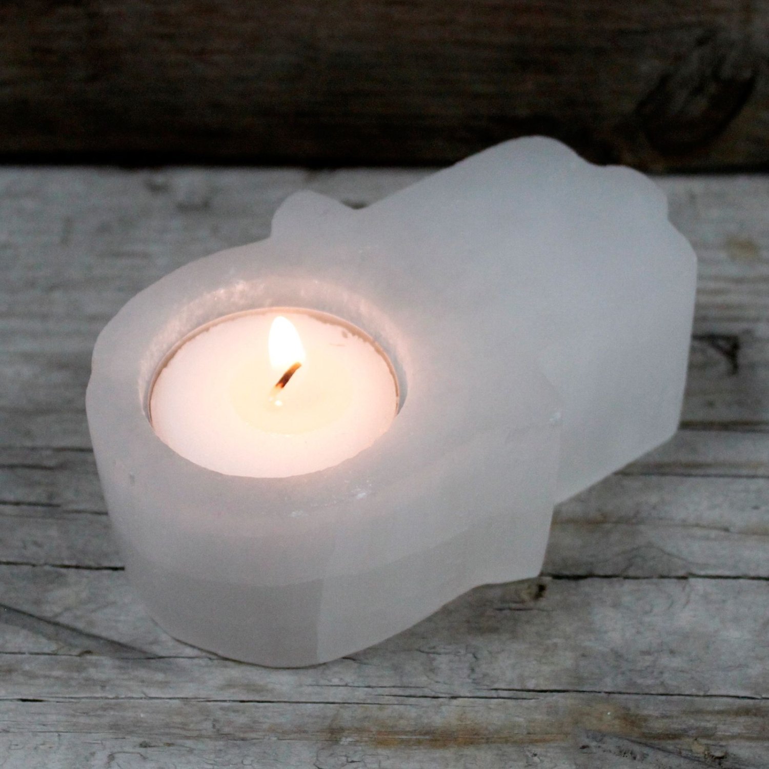 Selenite Hamsa Candle Holder1
