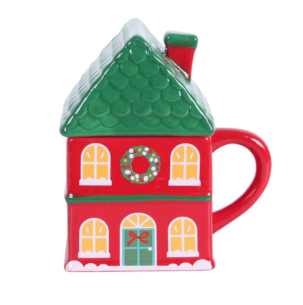 Red Christmas House Lidded Mug (350ml)