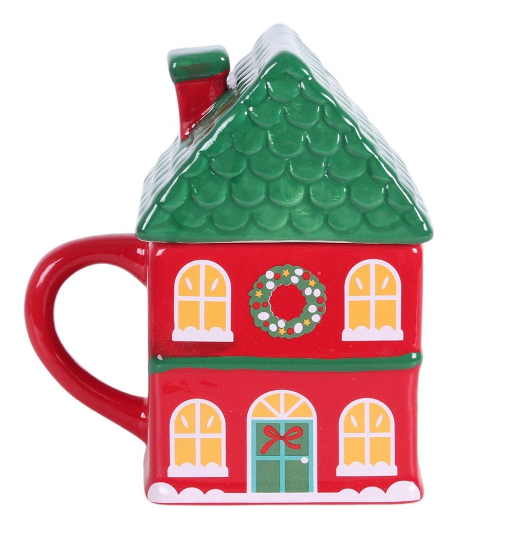 Red Christmas House Lidded Mug (350ml)3