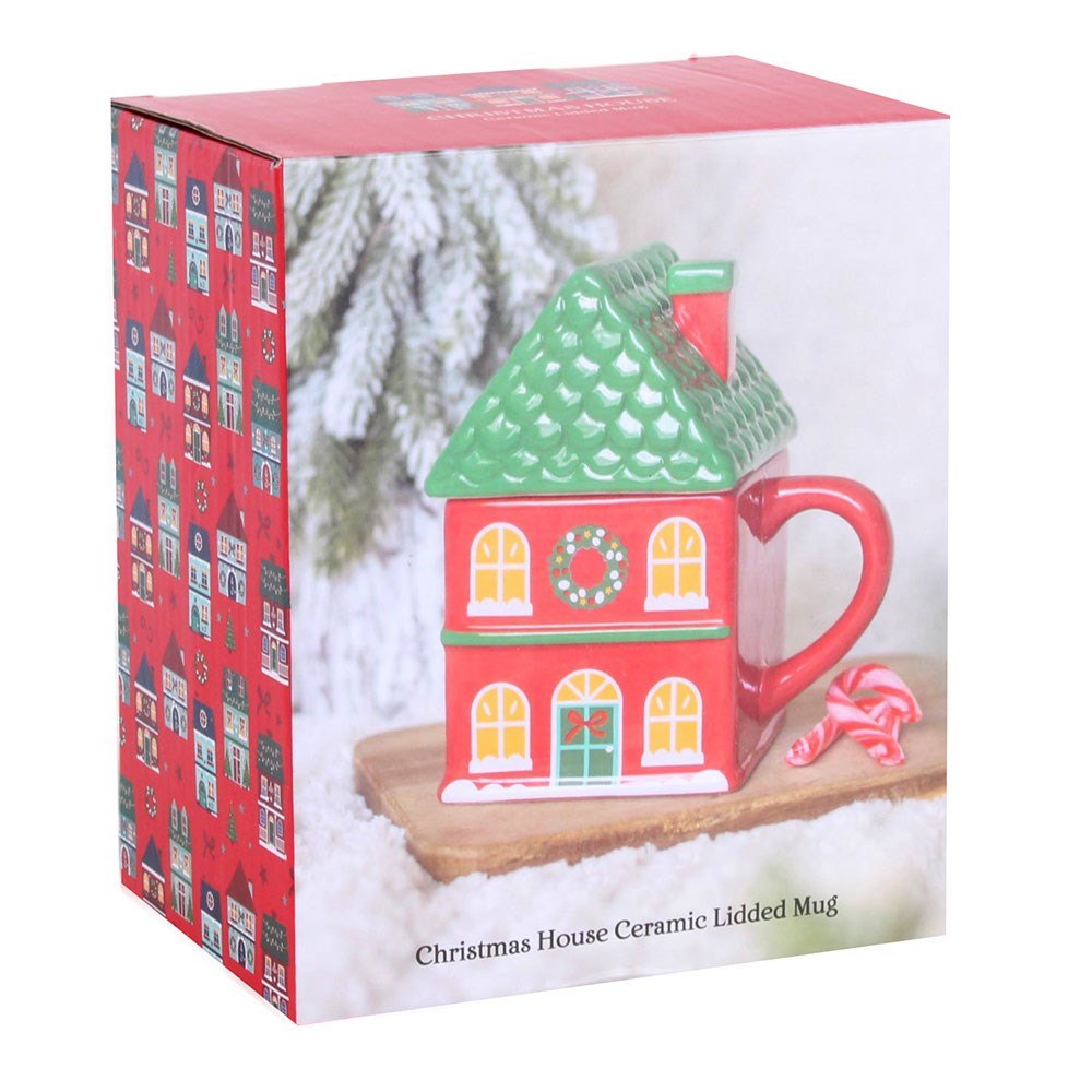 Red Christmas House Lidded Mug (350ml)4