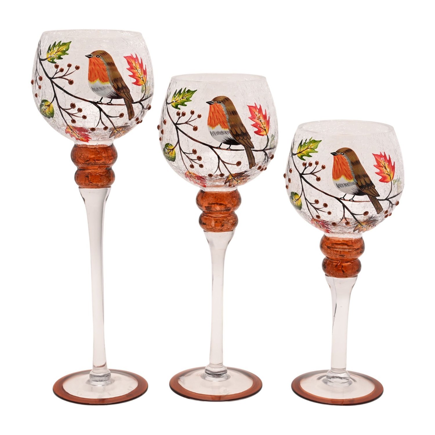 Country Living Autumn Robin Candle Holders – Set of 3