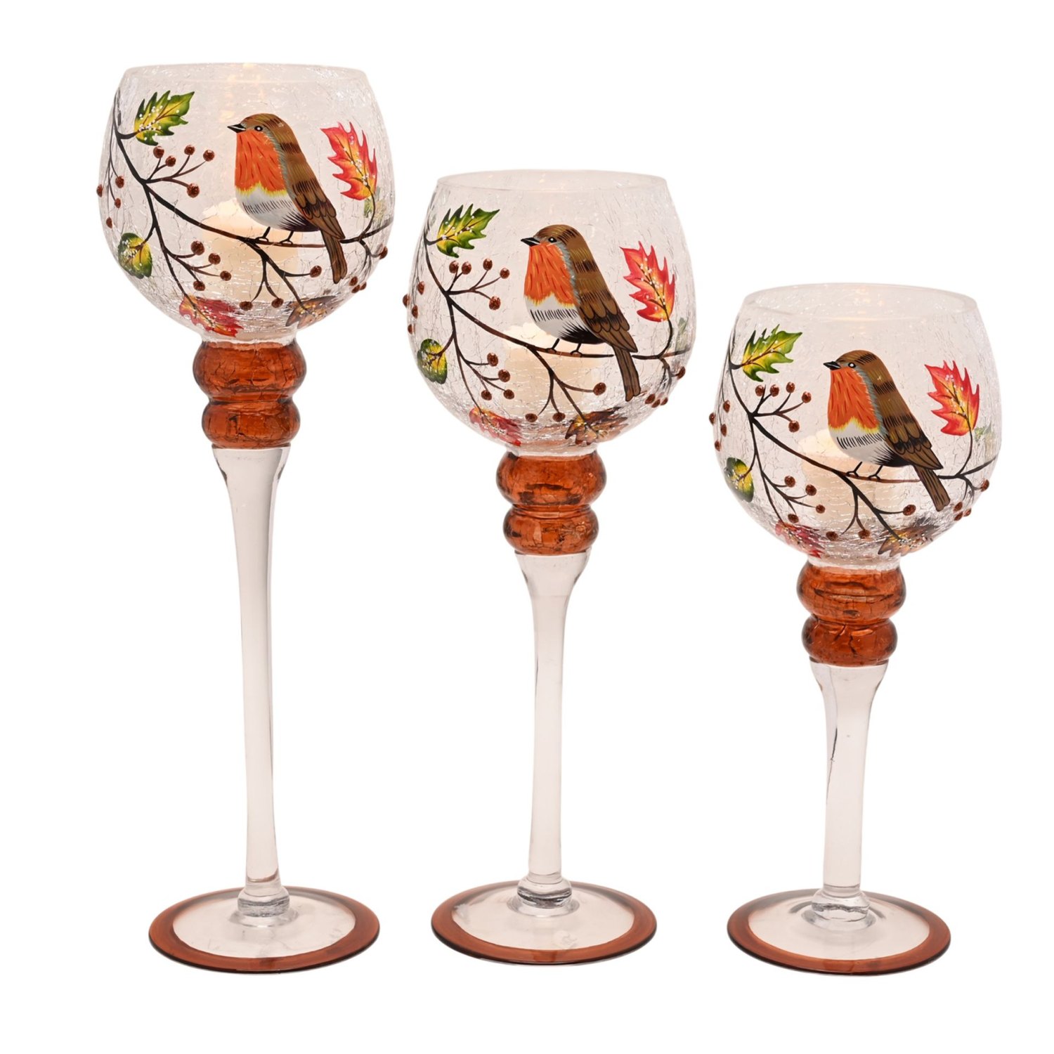 Country Living Autumn Robin Candle Holders – Set of 34