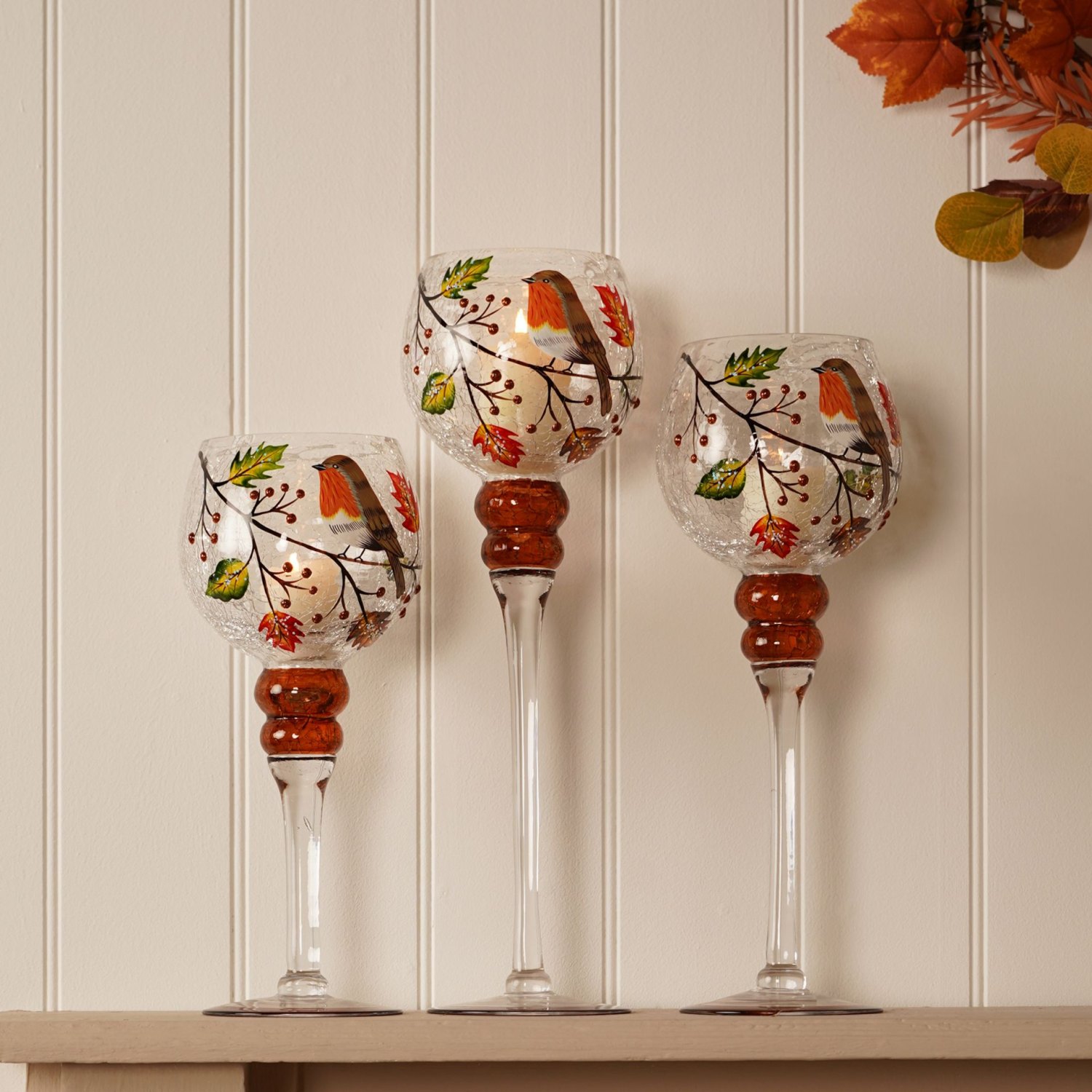 Country Living Autumn Robin Candle Holders – Set of 35
