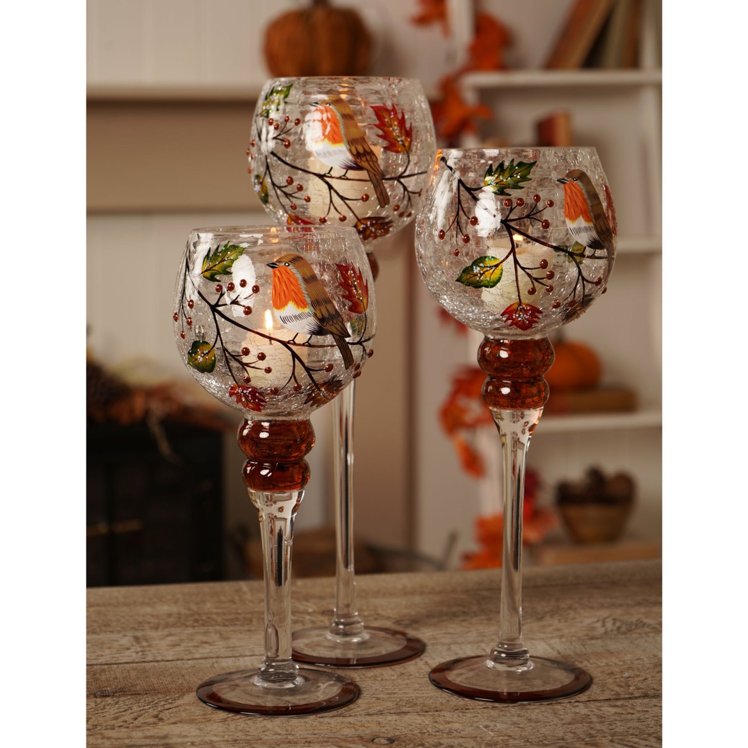 Country Living Autumn Robin Candle Holders – Set of 36